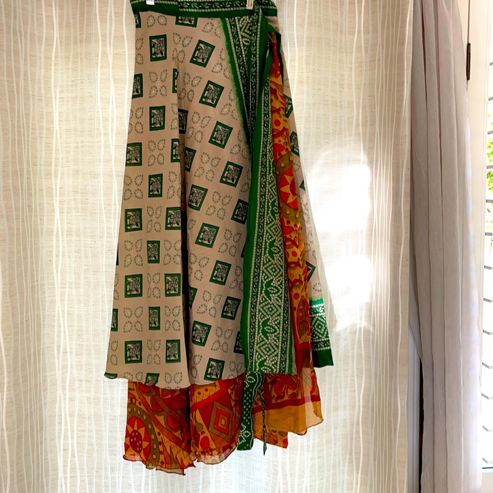 Wrap around silk long skirt